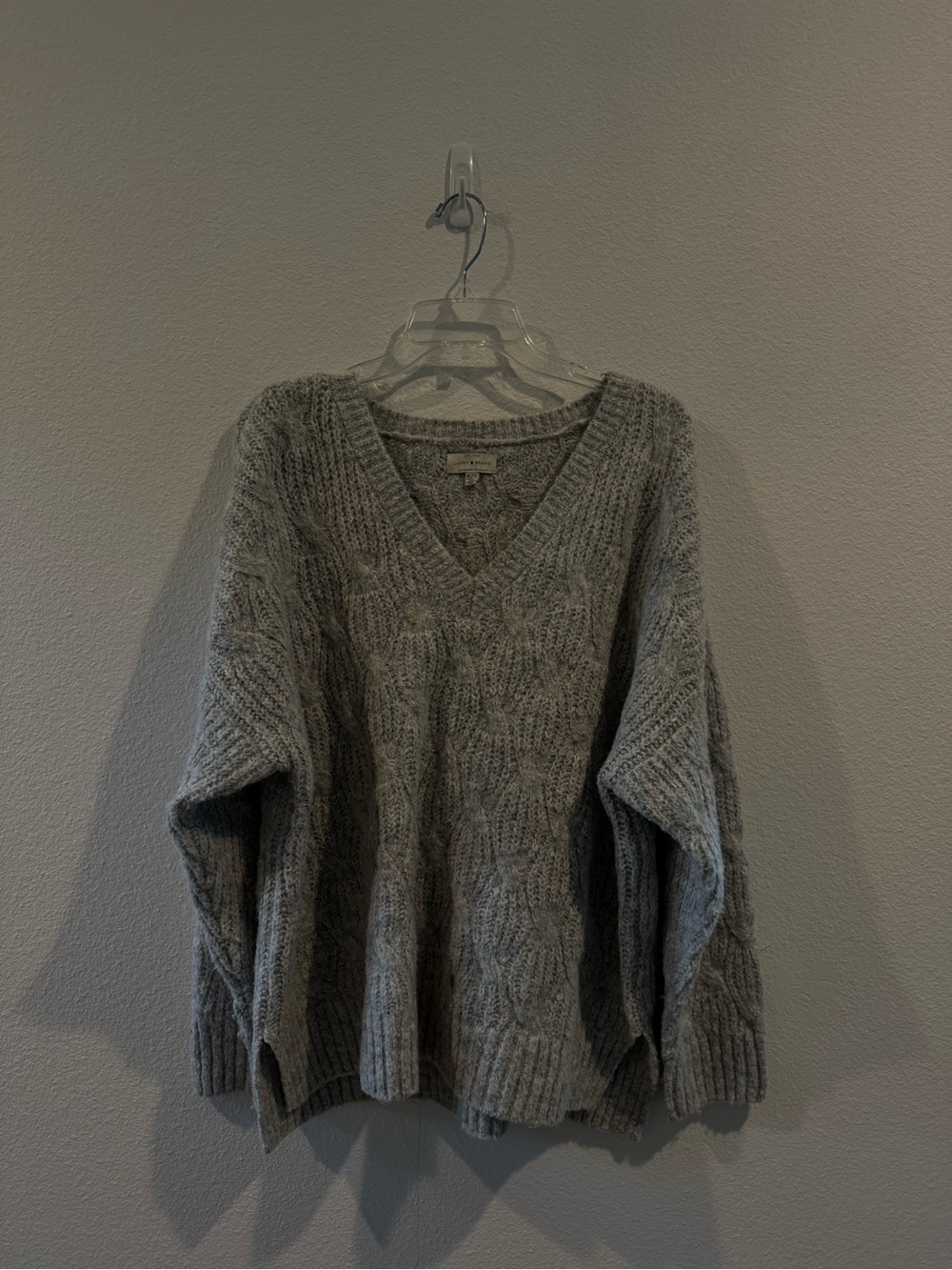 Lucky Brand Gray V-Neck Cable Knit Sweater